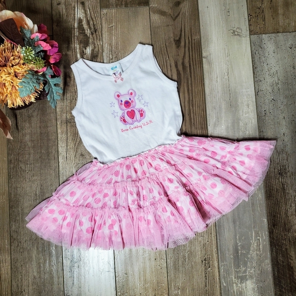 Kid U Not Pink and White Polka Dot Shimmery Sleeveless Tutu Dress Size 5/6 EUC